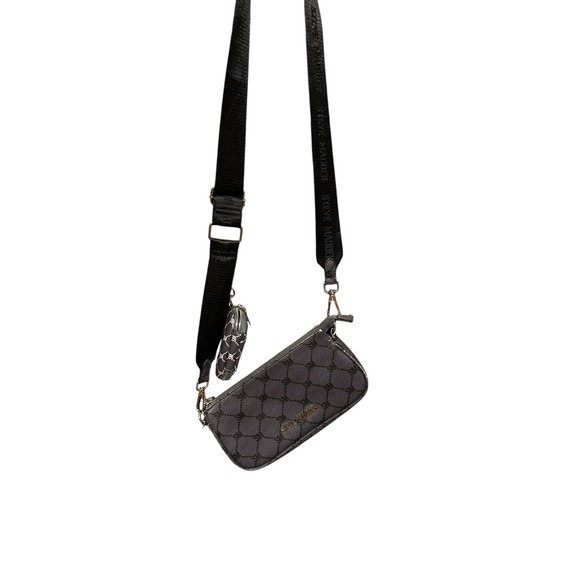 Steve Madden Crossbody Bag SM Monogram Mini Baguette with Coin Purse Black - Picture 1 of 10